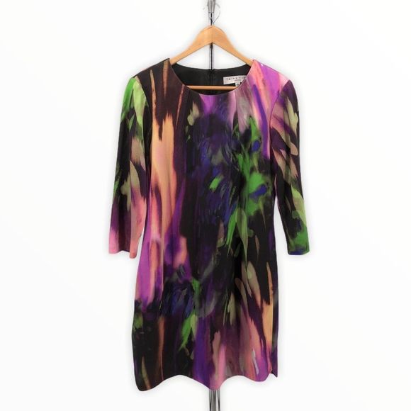 Trina Turk Watercolor Elbow Sleeve Sheath Dress - Picture 1 of 11